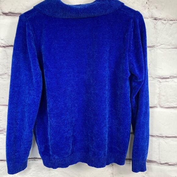 Draper's & Damon’s Sweater SZ M Bright Blue Petite Pull-over Button Neck Soft - Picture 7 of 7